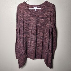 LOGO by Lori Goldstein Melange Cotton Cashmere Pullover Sweater Tunic-Size XL